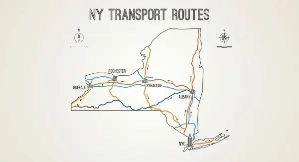 Map of the main car shipping routes out of New York State